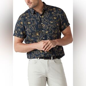 Big Glory Bay Floral Short Sleeve Linen Button-Up Shirt